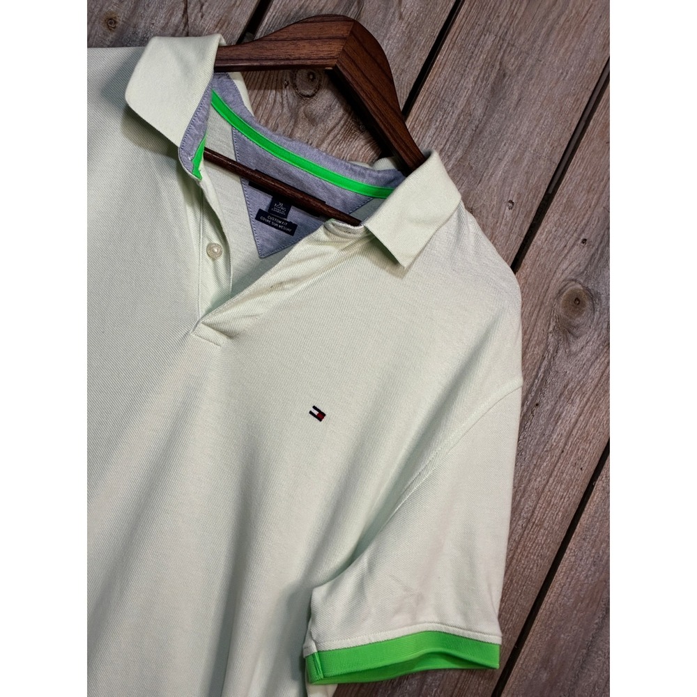 Tommy Hilfiger Mens XL Custom Fit Polo Shirt Mint Green Neon Trim Short Sleeve